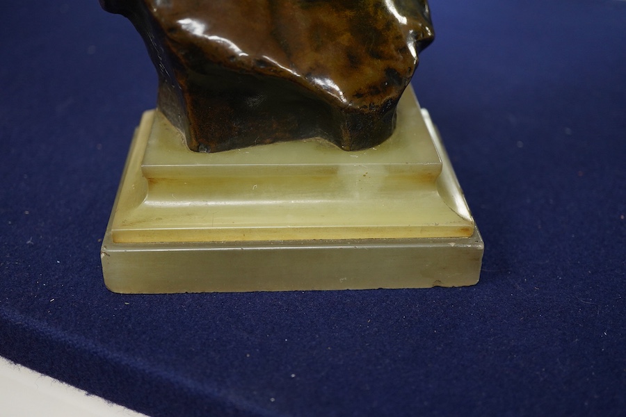 Jean-Antoine Injalbert (1845-1933) - patinated bronze portrait bust, on green onyx base, 20cm